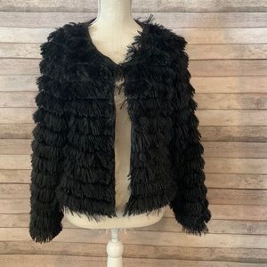 Military Hipoie Women’s Black Feather Fringes Jacket. Size L. NWOT